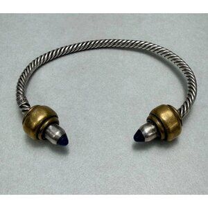 Vintage Taxco Sterling Silver Brass Sodalite Twisted Cuff Signed Mexico
